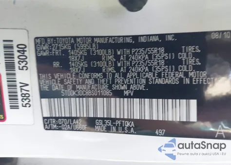 2011 Toyota Sienna Limited z USA, uszkodzony, nr VIN 5TDDK3DC8BS011085